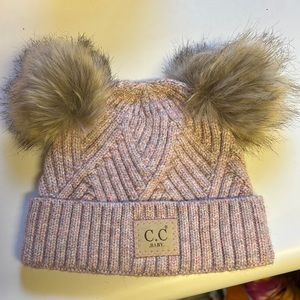 Pink Baby CC Double Pom Beanie